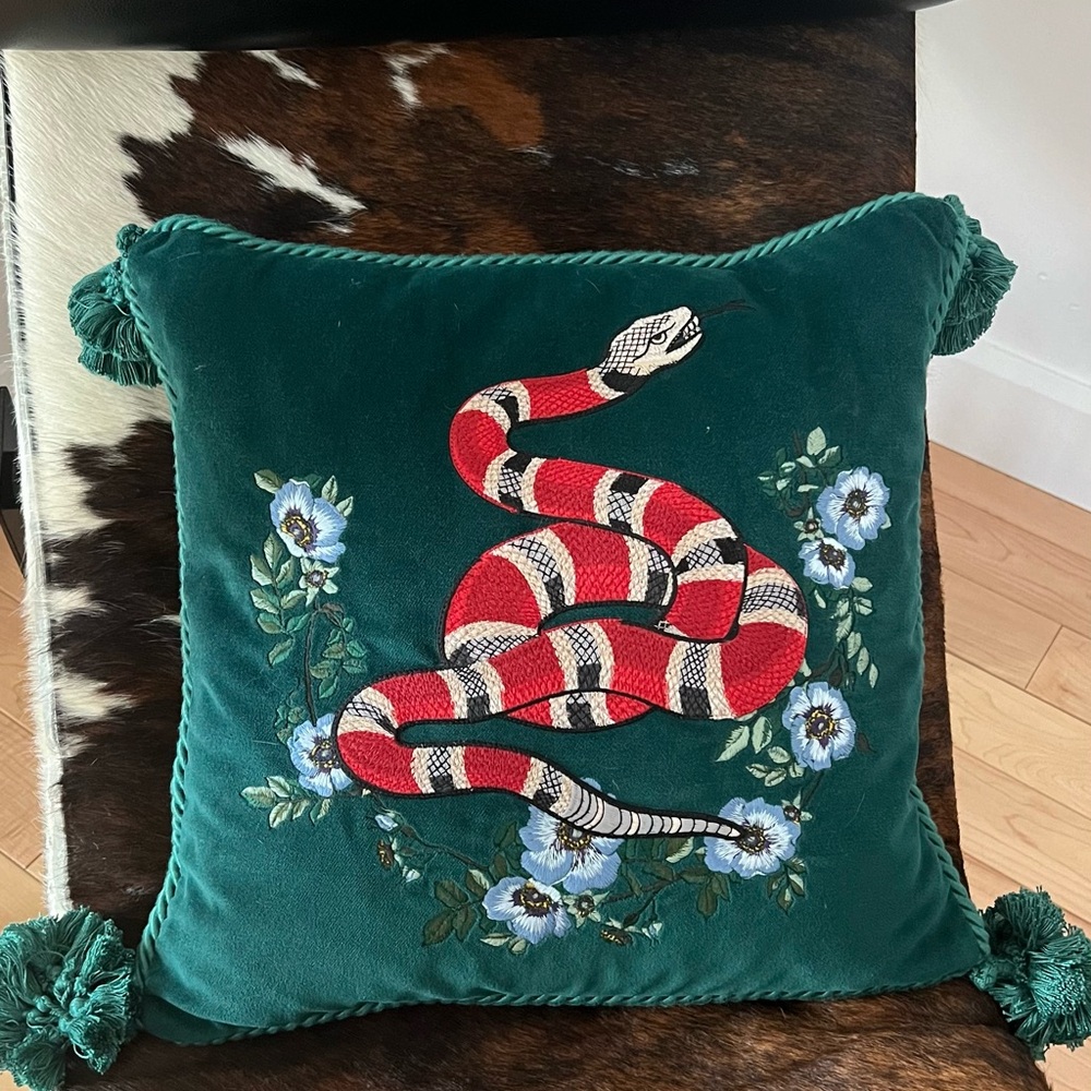 Gucci green Velvet Kingsnake cushion / pillow